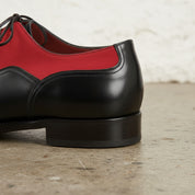 Handmade Men Two Tone Red And Black Formal Shoes, Mens Oxford Dress Shoes, - detail-view-showing-texture