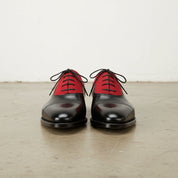 Handmade Men Two Tone Red And Black Formal Shoes, Mens Oxford Dress Shoes, - front-view