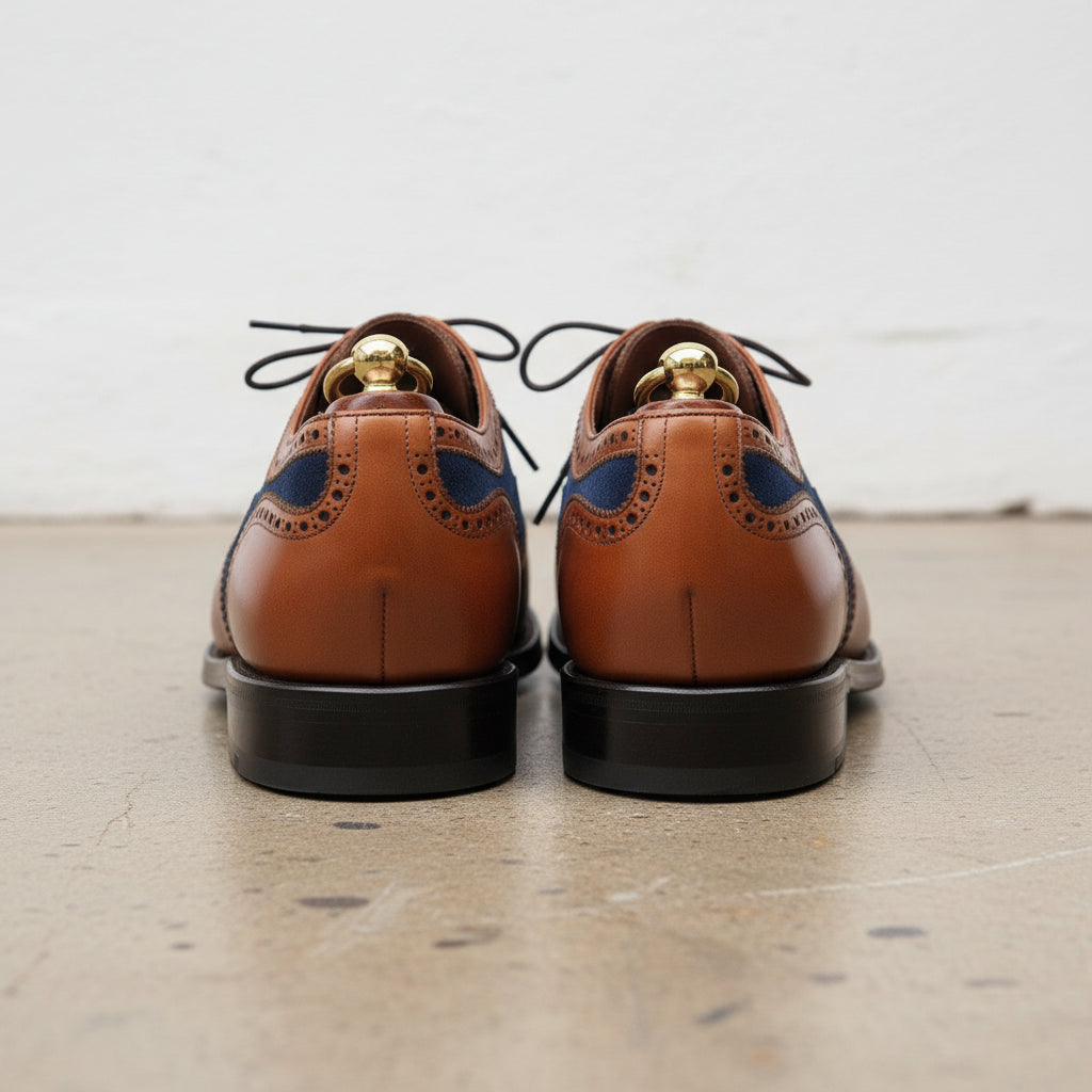 Handmade Men Two Tone Shoes, Suede Leather Shoes, Wingtip Brogue Dress - back-view