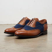 Handmade Men Two Tone Shoes, Suede Leather Shoes, Wingtip Brogue Dress - front-view