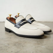 Handmade Men two tone Suede Loafer moccasins, Men white suede driving shoes - detail-view-showing-texture
