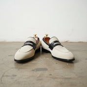 Handmade Men two tone Suede Loafer moccasins, Men white suede driving shoes - front-view