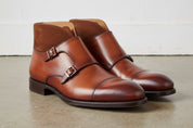 Handmade Men Two Tone Wing Tip Chukka Boots, Double Monk Leather Boots - angle-view-showing-depth