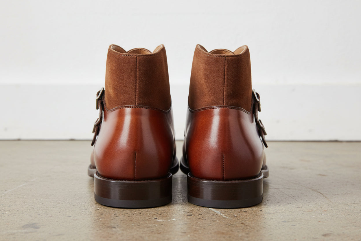 Handmade Men Two Tone Wing Tip Chukka Boots, Double Monk Leather Boots - back-view