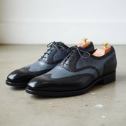 Handmade Men Two Tone Wing Tip Formal Shoes, Leather Dress Shoes - angle-view-showing-depth