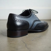Handmade Men Two Tone Wing Tip Formal Shoes, Leather Dress Shoes - detail-view-showing-texture