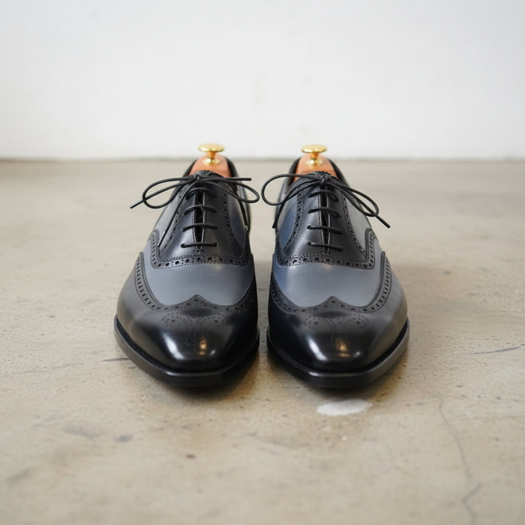 Handmade Men Two Tone Wing Tip Formal Shoes, Leather Dress Shoes - front-view