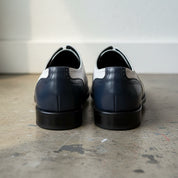 Handmade Men White and Navy blue Leather Brogue Dress Shoes, Oxford Shoes - back-view