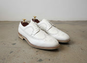 Handmade Men White brogue Dress shoes, Men white crepe sole formal shoes - angle-view-showing-depth
