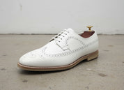 Handmade Men White brogue Dress shoes, Men white crepe sole formal shoes - detail-view-showing-texture
