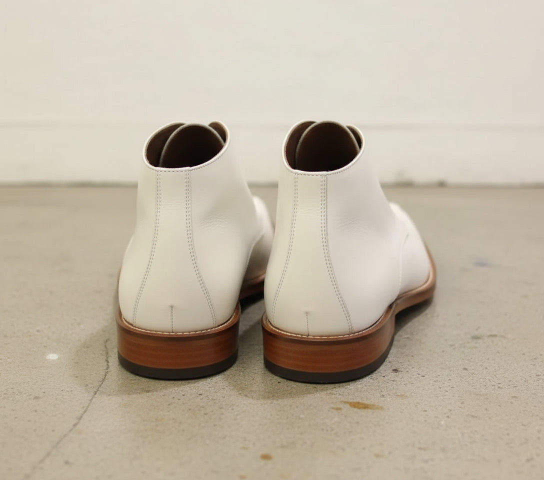 Handmade Men White leather Chukka Boots, Men Square Toe lace up dress boots - back-view