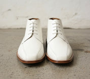 Handmade Men White leather Chukka Boots, Men Square Toe lace up dress boots - front-view