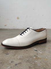 Handmade Men White Party Shoes, White Leather Formal Shoes, Shoes - detail-view-showing-texture