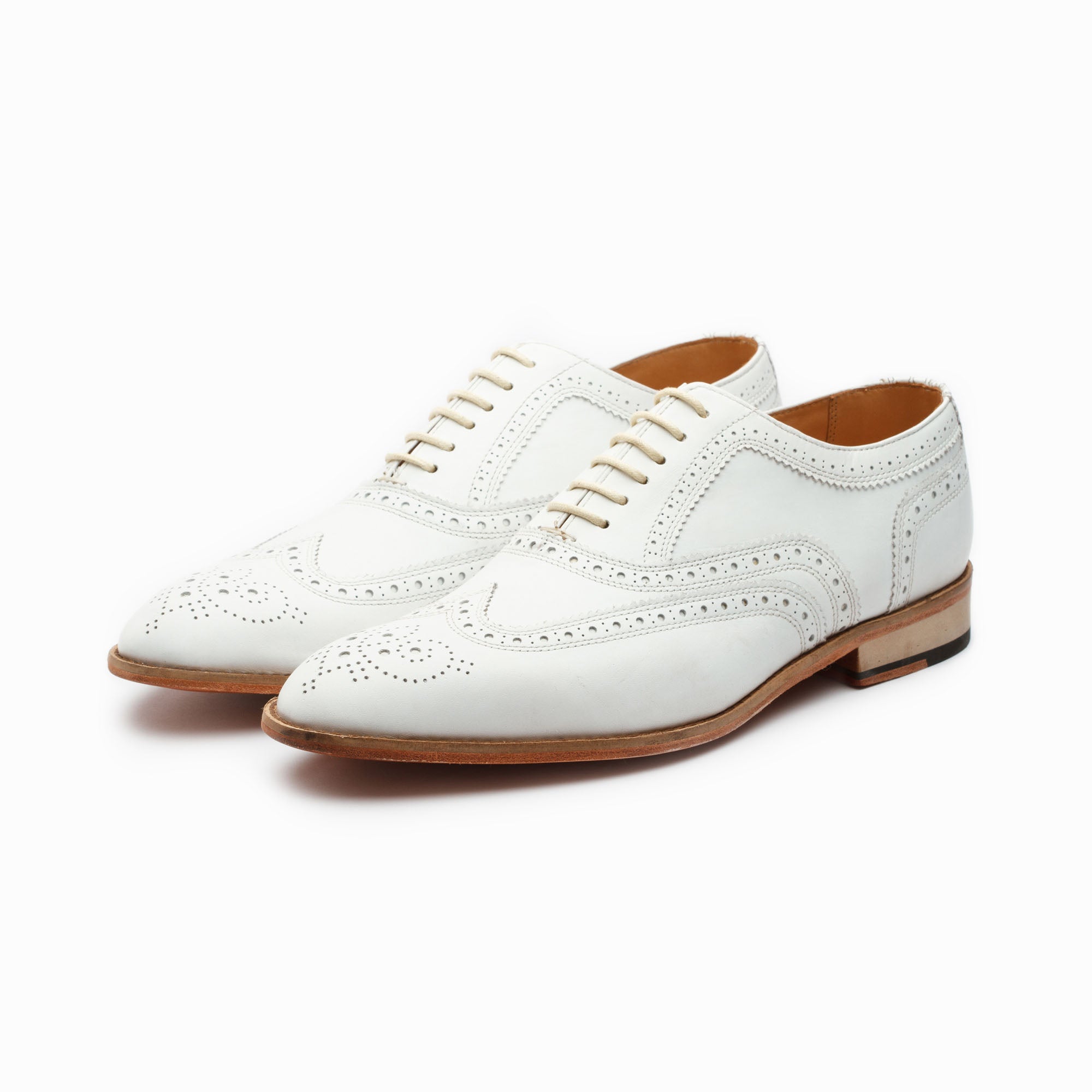 Handmade Men white wing tip brogue dress shoes, Men white party shoes