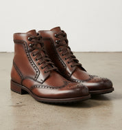 Handmade Men Wing Tip Brogue Lace Up Boot, Brown Ankle Leather Boot - angle-view-showing-depth