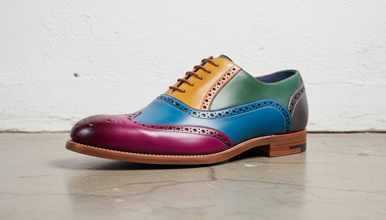 Handmade Men Wing tip brogue multi colors party Shoes, Men dress shoes - detail-view-showing-texture