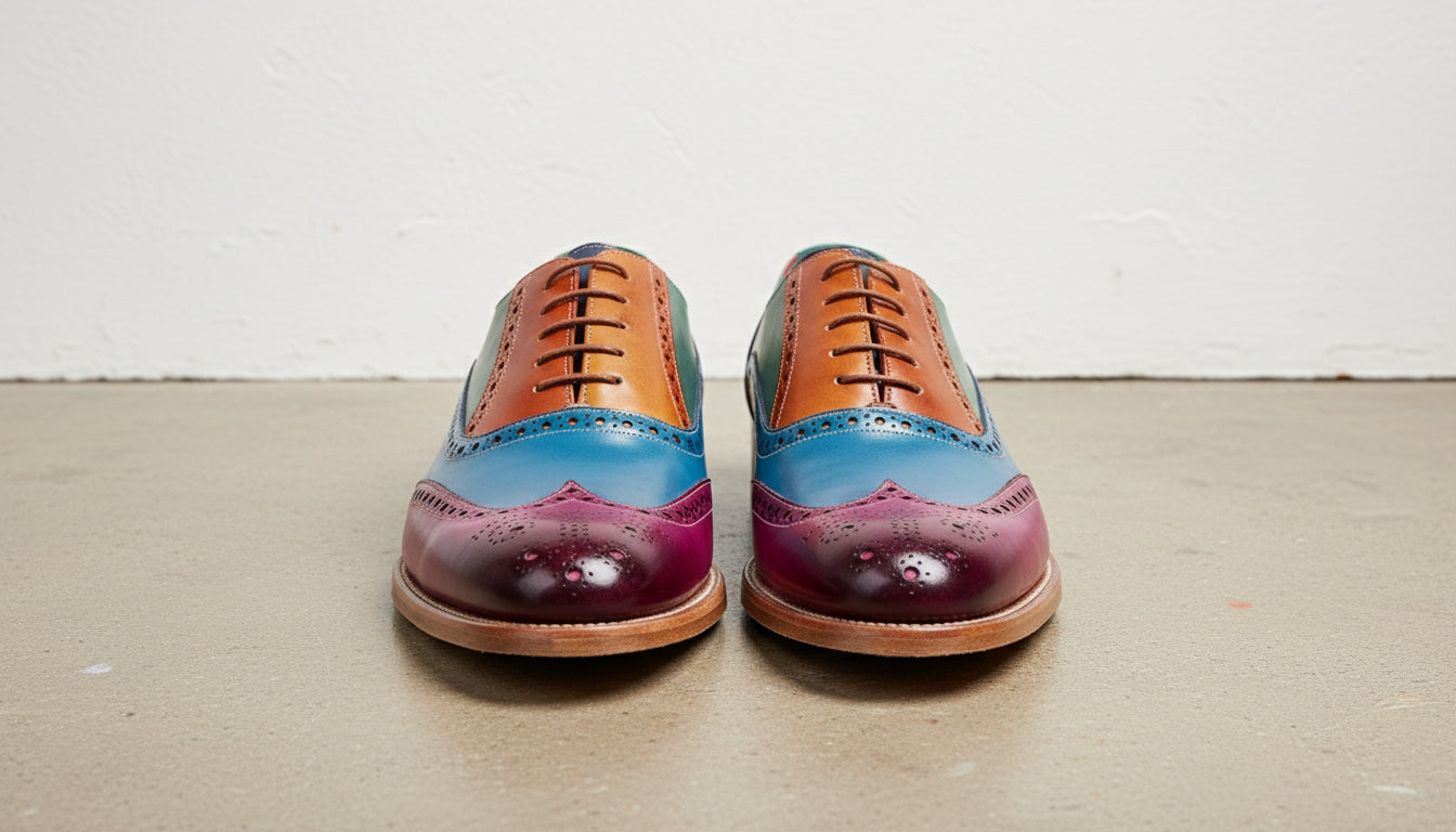 Handmade Men Wing tip brogue multi colors party Shoes, Men dress shoes - front-view