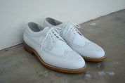 Handmade men wing tip brogue white shoes, Men white dress shoes - angle-view-showing-depth
