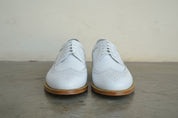Handmade men wing tip brogue white shoes, Men white dress shoes - front-view