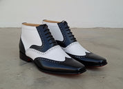 Handmade Men wingtip brogue ankle dress Boot, Two tone Chukka boot - 3-4-right-view