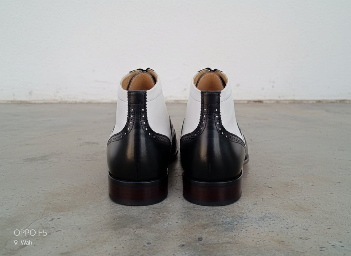 Handmade Men wingtip brogue ankle dress Boot, Two tone Chukka boot - back-view