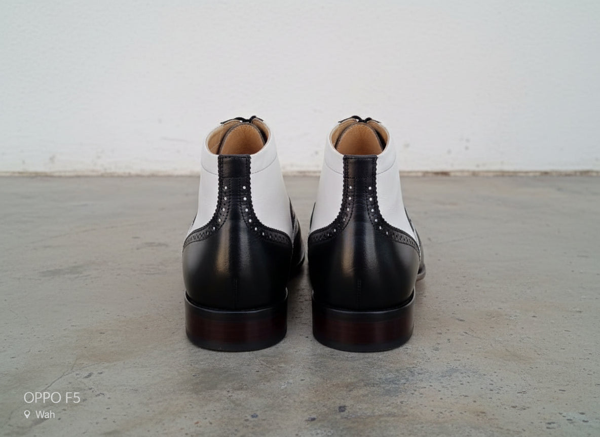 Handmade Men wingtip brogue ankle dress Boot, Two tone Chukka boot - back-view