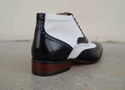 Handmade Men wingtip brogue ankle dress Boot, Two tone Chukka boot - detail-view-showing-texture