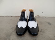 Handmade Men wingtip brogue ankle dress Boot, Two tone Chukka boot - front-view