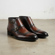 Handmade Men Wingtip Brogue Double Monk Chukka Boots, New Leather Boots - 3-4-right-view