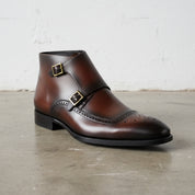 Handmade Men Wingtip Brogue Double Monk Chukka Boots, New Leather Boots - detail-view-showing-texture