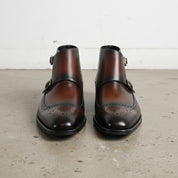 Handmade Men Wingtip Brogue Double Monk Chukka Boots, New Leather Boots - front-view