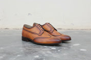 Handmade Men Wingtip Brogue Formal Shoes, Tan Color Wingtip Dress Shoes - 3-4-right-view