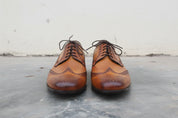 Handmade Men Wingtip Brogue Formal Shoes, Tan Color Wingtip Dress Shoes - front-view