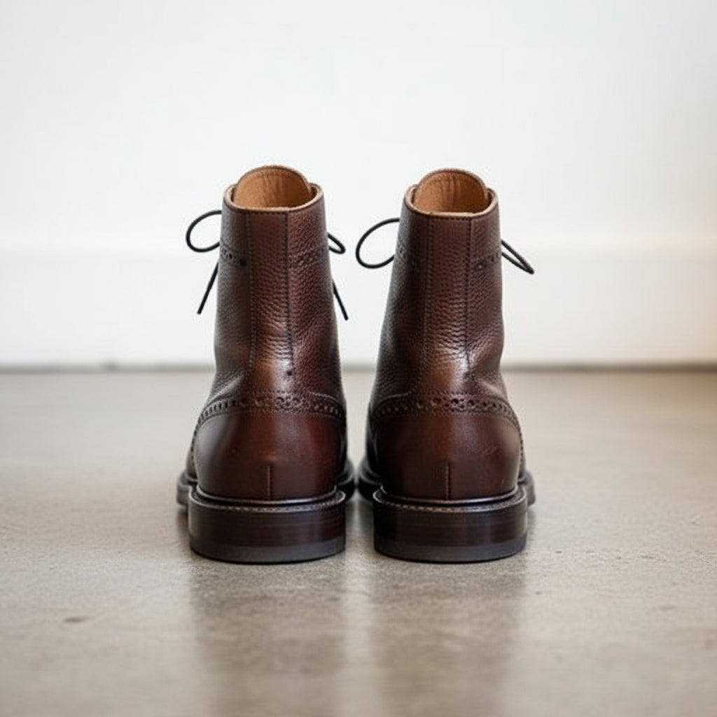 Handmade Men Wingtip Brogue Lace up Boot, Boot Combat Boot - back-view