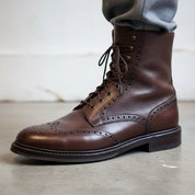 Handmade Men Wingtip Brogue Lace up Boot, Boot Combat Boot - detail-view-showing-texture