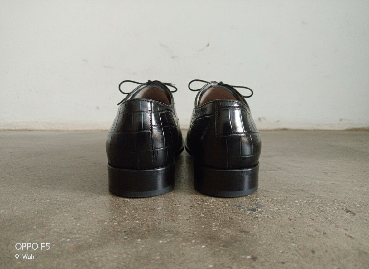 Handmade Mens Alligator Leather Dress shoes, black Crocodile shoes For mens - back-view
