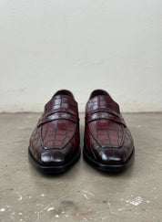 Handmade Mens Alligators shoes, crocodile embossed Leather moccasins - front-view