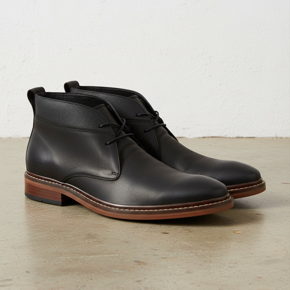 Handmade Mens Ankle Leather Boot, Men Black Leather Boots, Lace Up Boot - 3-4-right-view