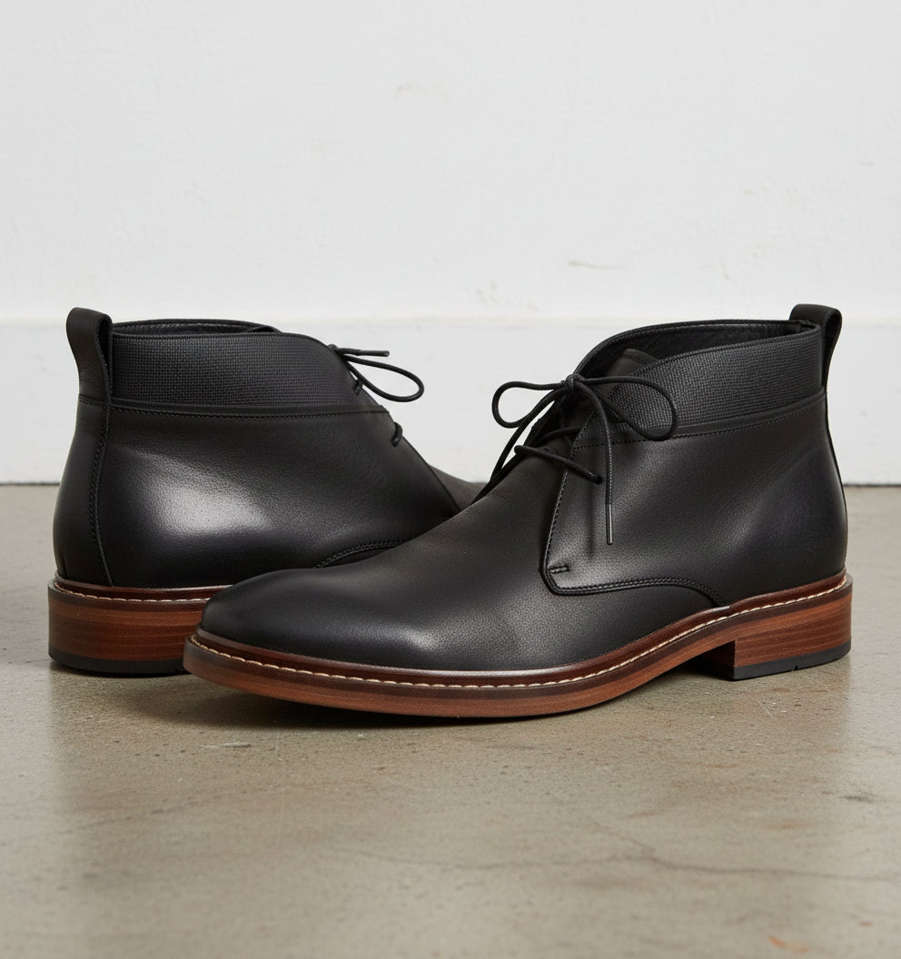 Handmade Mens Ankle Leather Boot, Men Black Leather Boots, Lace Up Boot - angle-view-showing-depth