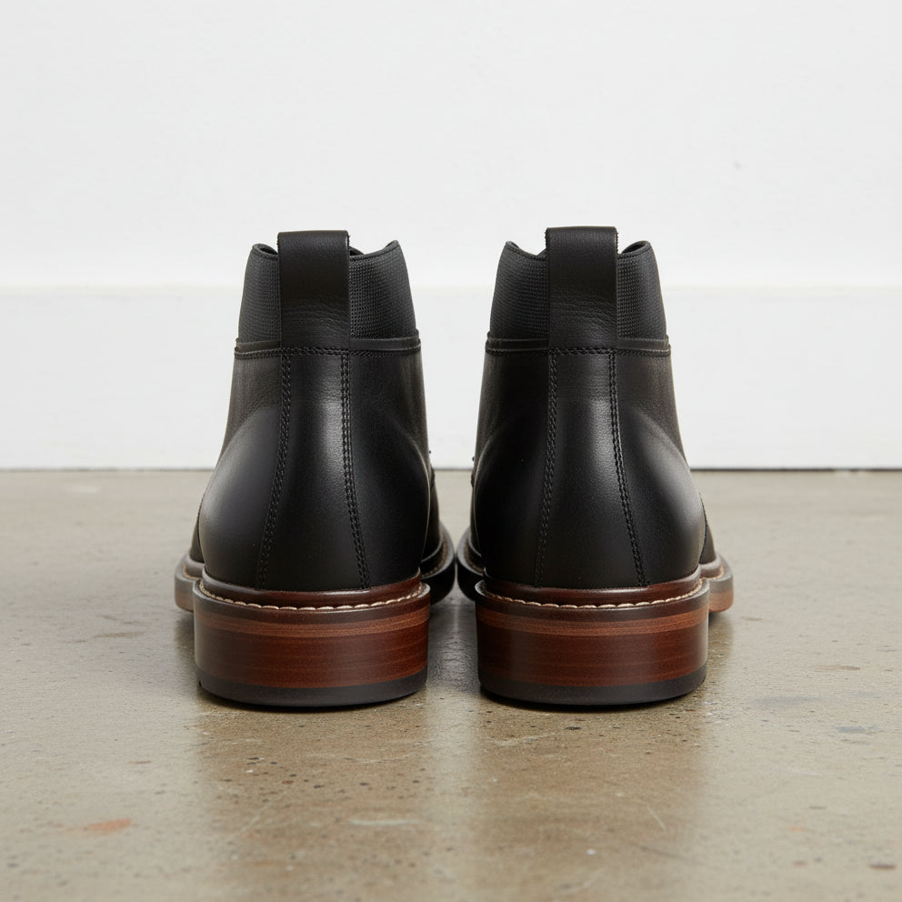 Handmade Mens Ankle Leather Boot, Men Black Leather Boots, Lace Up Boot - back-view