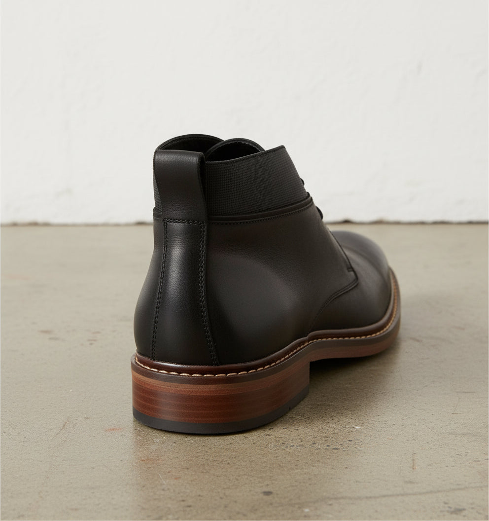 Handmade Mens Ankle Leather Boot, Men Black Leather Boots, Lace Up Boot - detail-view-showing-texture