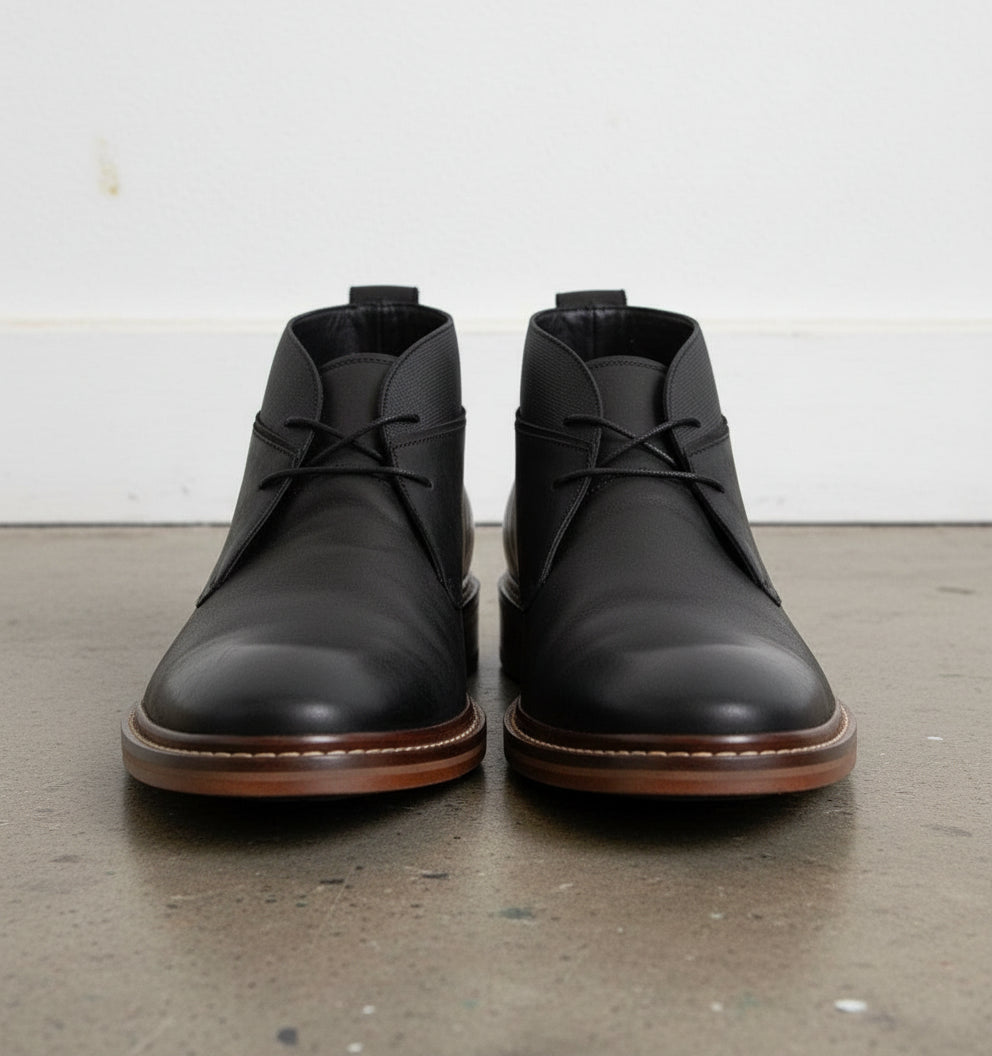 Handmade Mens Ankle Leather Boot, Men Black Leather Boots, Lace Up Boot - front-view