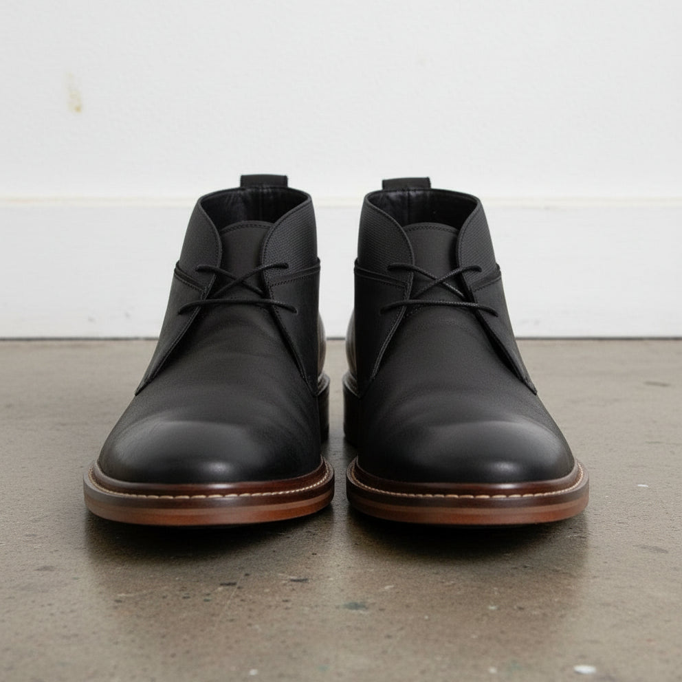 Handmade Mens Ankle Leather Boot, Men Black Leather Boots, Lace Up Boot - front-view
