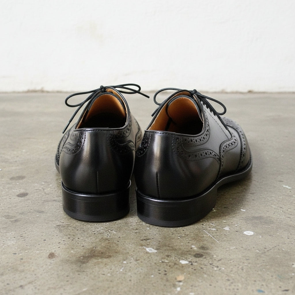 Handmade Mens back leather brogue dress shoes, Men Tuxedo shoes - back-view