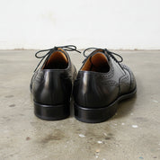 Handmade Mens back leather brogue dress shoes, Men Tuxedo shoes - back-view