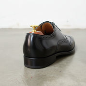 Handmade Mens back leather brogue dress shoes, Men Tuxedo shoes - detail-view-showing-texture