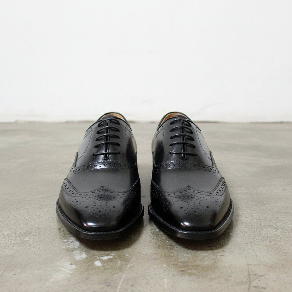 Handmade Mens back leather brogue dress shoes, Men Tuxedo shoes - front-view