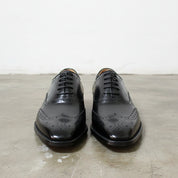 Handmade Mens back leather brogue dress shoes, Men Tuxedo shoes - front-view