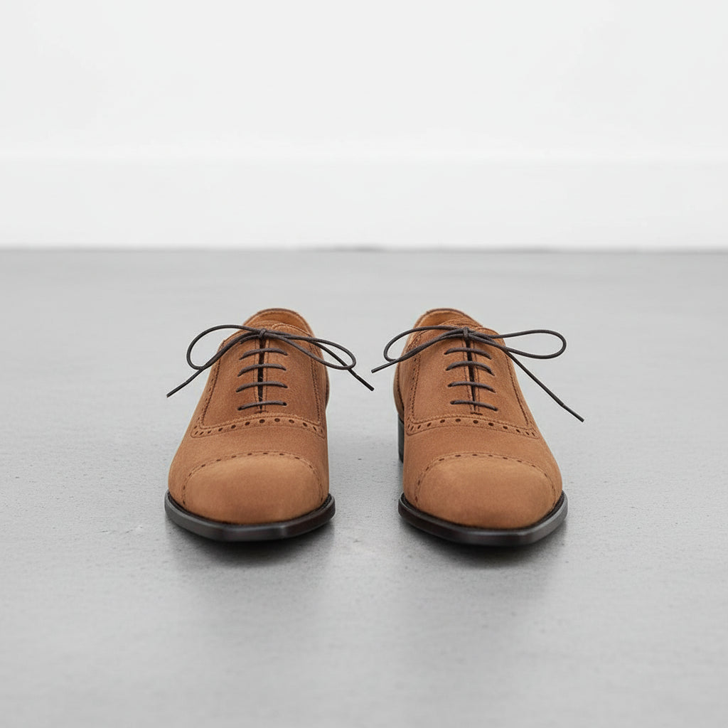 Handmade Mens Beige Color Suede Brogue Dress Shoes, Men Oxford