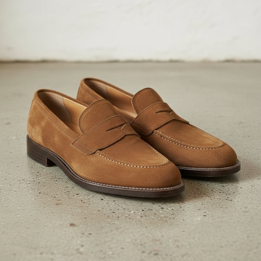 Handmade Mens beige moccasins, Men dress shoes, mens penny loafer, Men shoe - angle-view-showing-depth